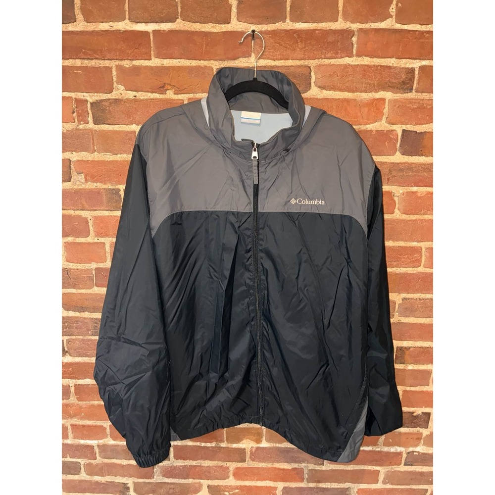 Columbia Glennaker‎ Lake Rain Jacket Mens Black Gray Hooded Windbreaker XL